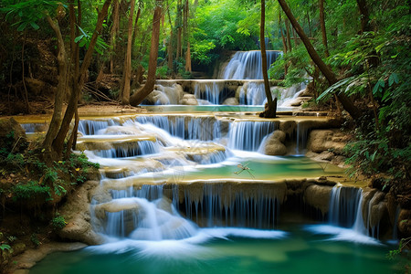 山间树木溪流风景图片