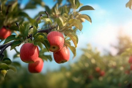 挂满鲜红苹果的枝头特写背景图片