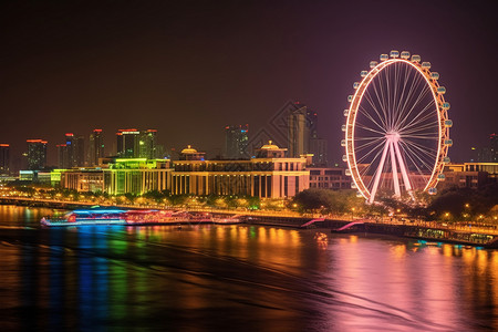 城市夜景下的摩天轮图片