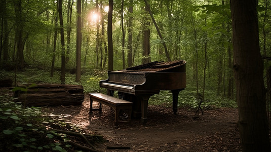 树林里的钢琴:背景图片