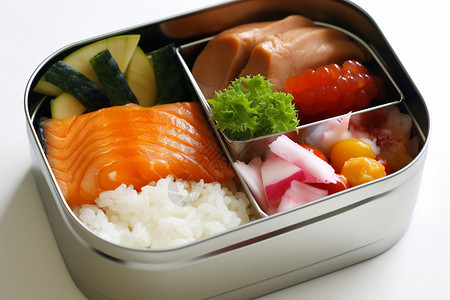 鲑鱼子饭饭盒里的鲑鱼米饭背景