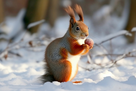 冬天松鼠雪地上的松鼠背景