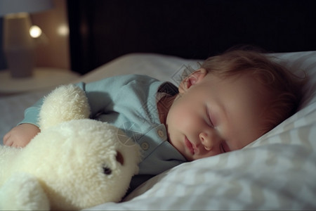 可爱睡宝宝在床上睡觉的孩子背景