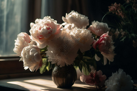 窗台边美丽的花背景图片