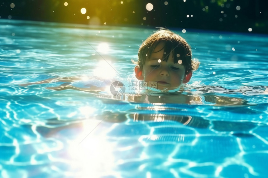 泳池中开心的孩子图片