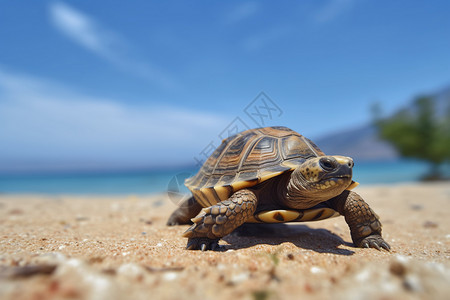 海边海龟爬行背景图片