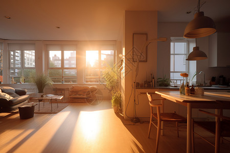 阳光下干净整洁的客厅背景图片