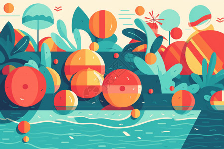 沙滩球和漂浮物背景图片