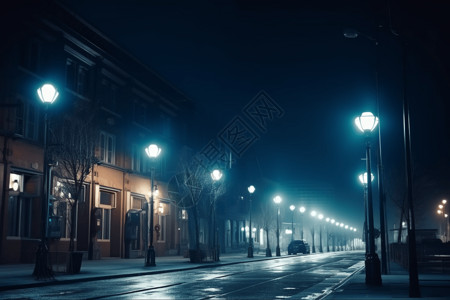 夜晚路灯城市街道夜晚的路灯设计图片