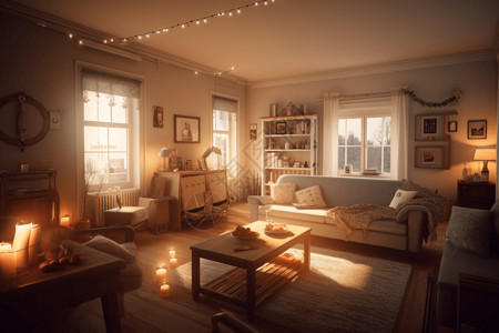 室内灯串舒适温暖的客厅设计图片