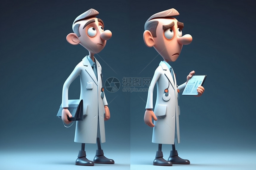 科学实验人员的3D卡通人物图片
