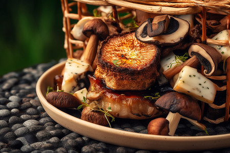 美味的炭烤蘑菇图片