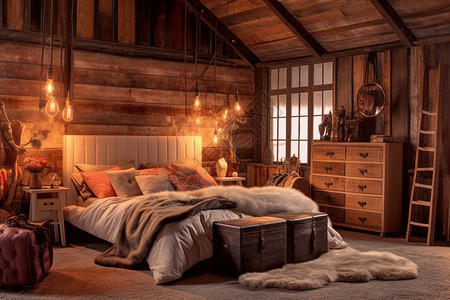 木屋卧室乡村木屋的卧室设计图片