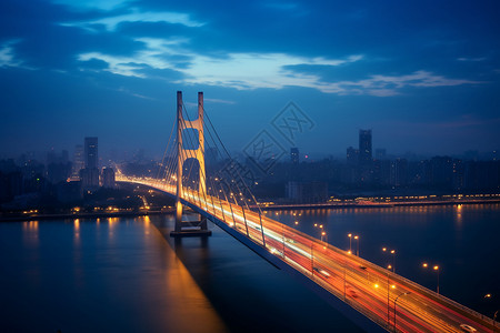 交通透明素材夜晚的卢浦大桥景观背景