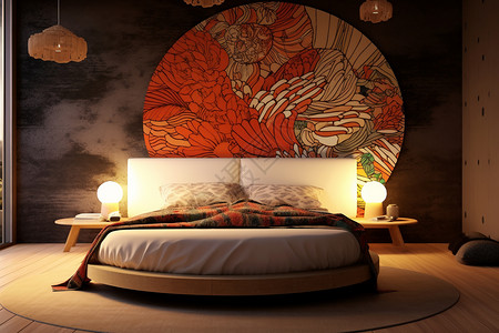 圆床装饰壁纸的房间设计图片