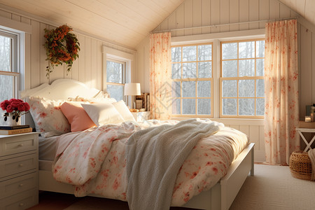 田园风的卧室效果图背景图片