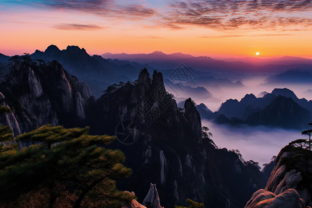 黄山风景区的日出云海旭日东升高清图片素材