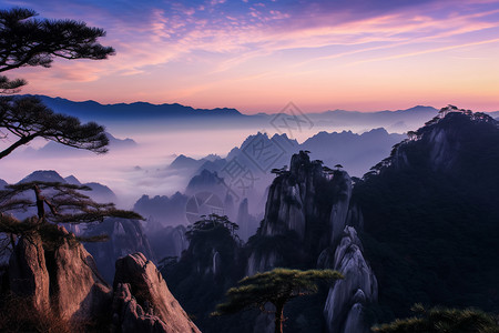 日出时分的黄山风景区高清图片素材