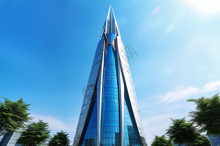 玻璃尖顶一座高耸的高层建筑背景