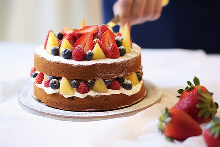 手工烘焙的水果蛋糕图片