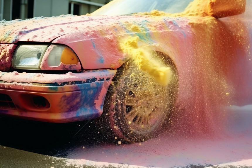 抽象艺术的泡沫喷涂到汽车上图片