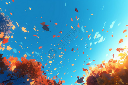 秋天的空中落叶飘落图片