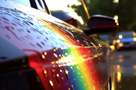 综色的车彩虹色的汽车引擎盖背景