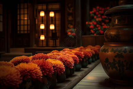 美丽的菊花盆栽背景图片
