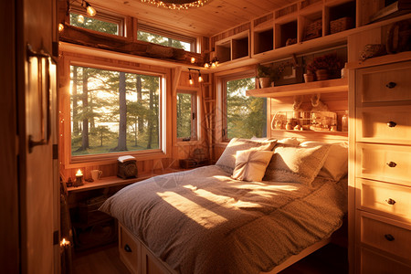 木屋卧室充满阳光的小木屋设计图片