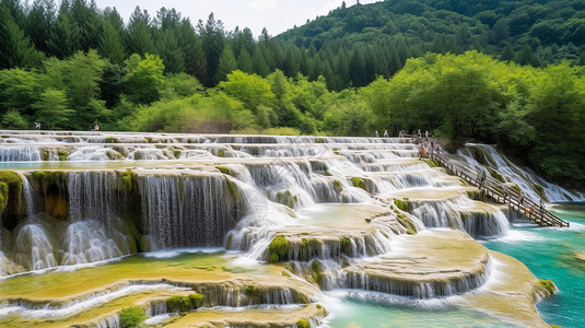 黄龙的飞水瀑布背景