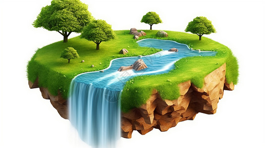 瀑布景观田园诗般的自然景观设计图片