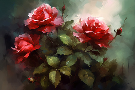 红玫瑰的油画图片