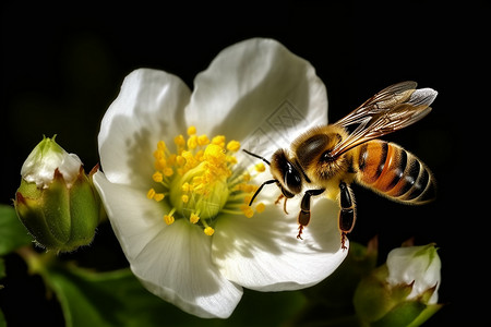 蜜蜂在花上采蜜背景图片