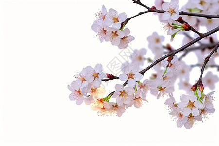 樱桃开花白色背景上的樱花设计图片