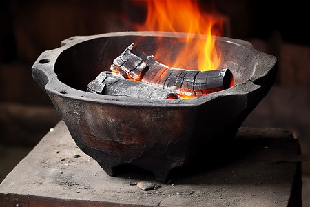 炭盆里燃烧的碳高清图片