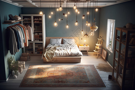 明亮的卧室里精致的设计高清图片