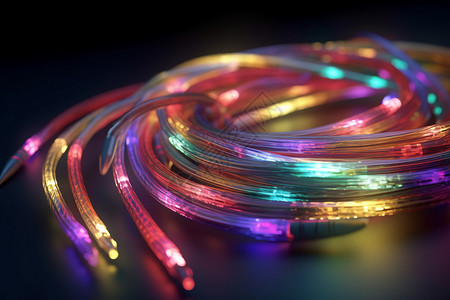 数据传输的光纤电缆弯曲发光的光纤设计图片