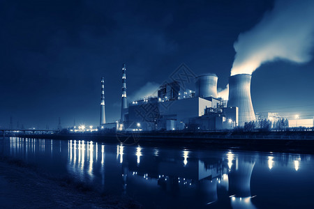 发电电厂夜晚电场的外部景观设计图片