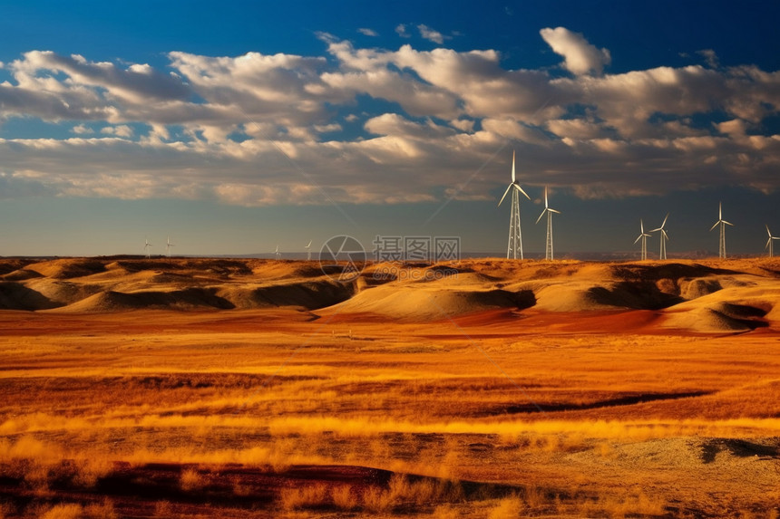 沙漠里的风力发电风车图片