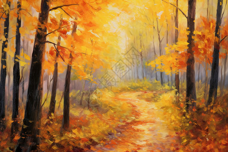秋季公园油画背景图片