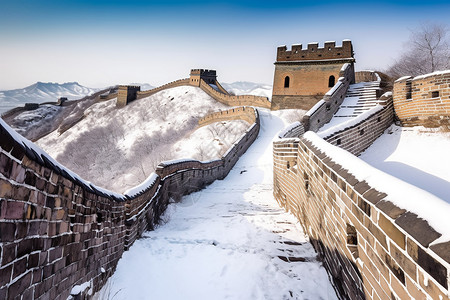 古代城墙建筑雪景背景图片