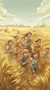 孩子们在麦田里的冒险图片