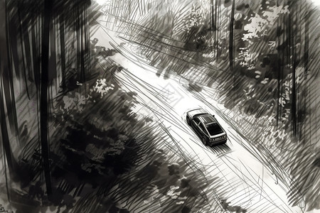 森林中汽车草图背景图片