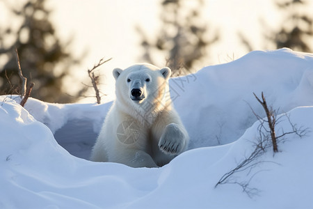 雪地里的熊雪洞里的熊背景