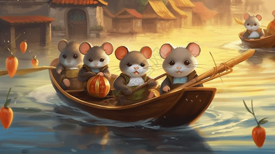 划着船的小老鼠背景图片