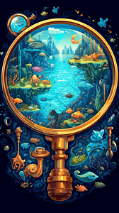 深海寻宝放大镜背景图片