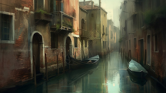 威尼斯风景莫奈的威尼斯风格运河街道插画