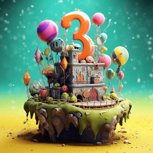 造型气球气球房子造型蛋糕插画