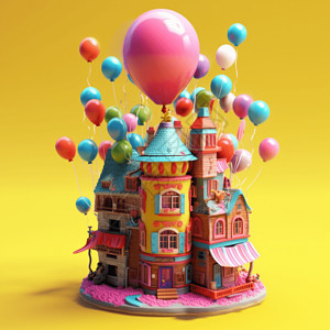造型气球城堡造型蛋糕插画