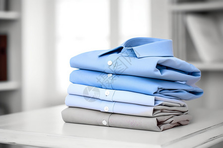 蓝色衬衣一叠整齐的衬衣设计图片